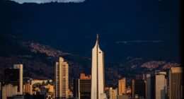 Skyline of Medellin, Colombia with the View of Coltejer Building
