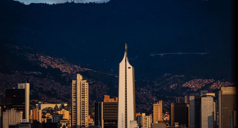 Skyline of Medellin, Colombia with the View of Coltejer Building