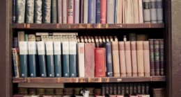 brown wooden shelf filled with books
