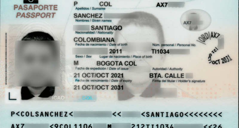 Página de datos del pasaporte colombiano (versión 15-07-2018)