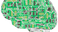 Ilustración de un cerebro con circuitos electrónicos en verde
