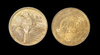Moneda colombiana de 200 pesos, anverso y reverso