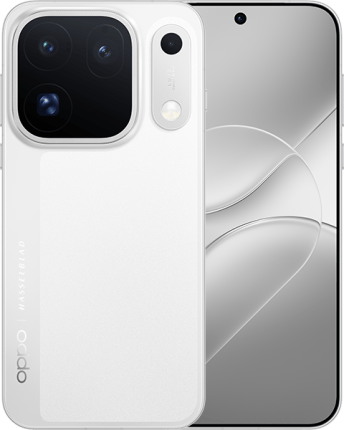 Render del OPPO Find X10 Pro Max en blanco, de frente y de espalda